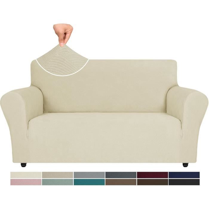 Housse canapé 2 places - Universelle - Extensible - Beige - Lavable