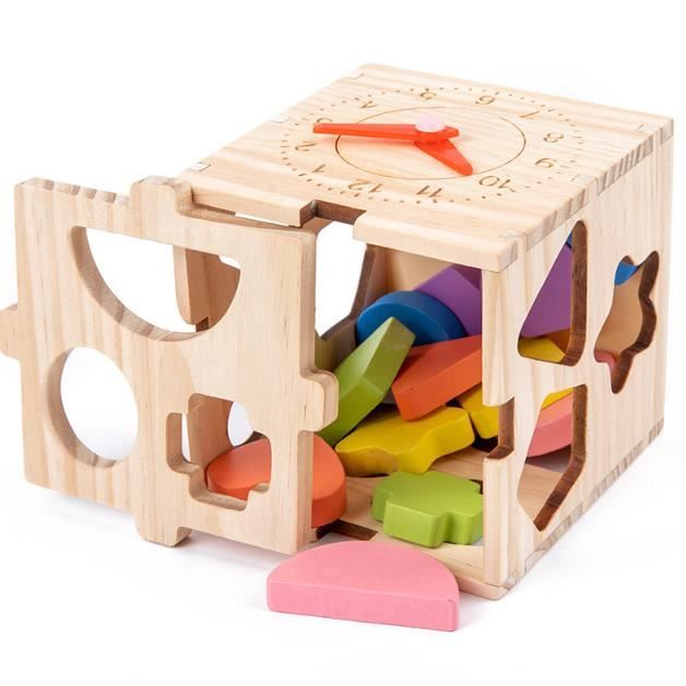 Jouet éducatif - Cube à emboîter - Bois de pin - 12 cubes - Couleurs vives - 24 mois et plus