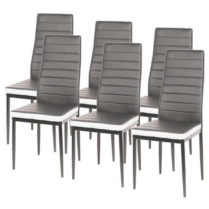 lot de 6 chaises de salle à manger design contemporain - romane grises bandeau blanc