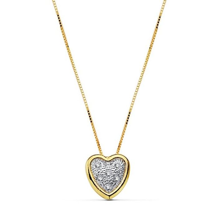 Collier Pendentif Cœur Zircon Noir - Or 18 Carats Plaqué - Longueur 47 Cm - Neuf DJADEE