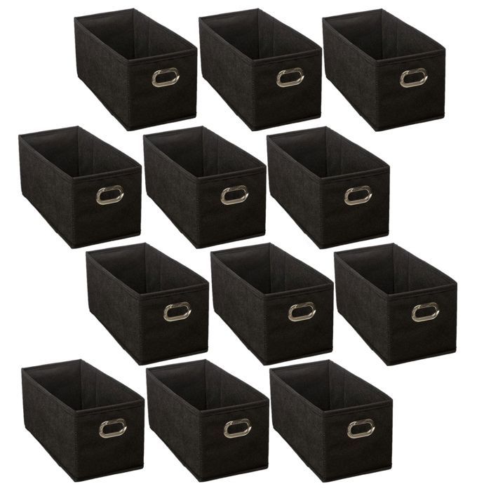 Toilinux - Lot de 12 paniers de rangement en tissu avec poignée MIXN MODUL - L. 31 x l. 15 x H. 15 cm - Noir