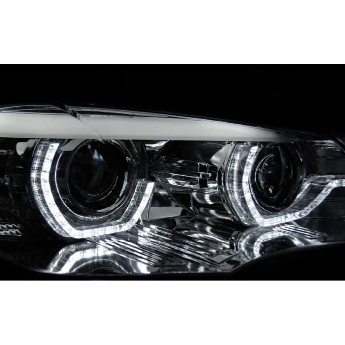 Paire feux phares BMW X5 E70 07-10 Xenon Angel Eyes Led DRL Noir