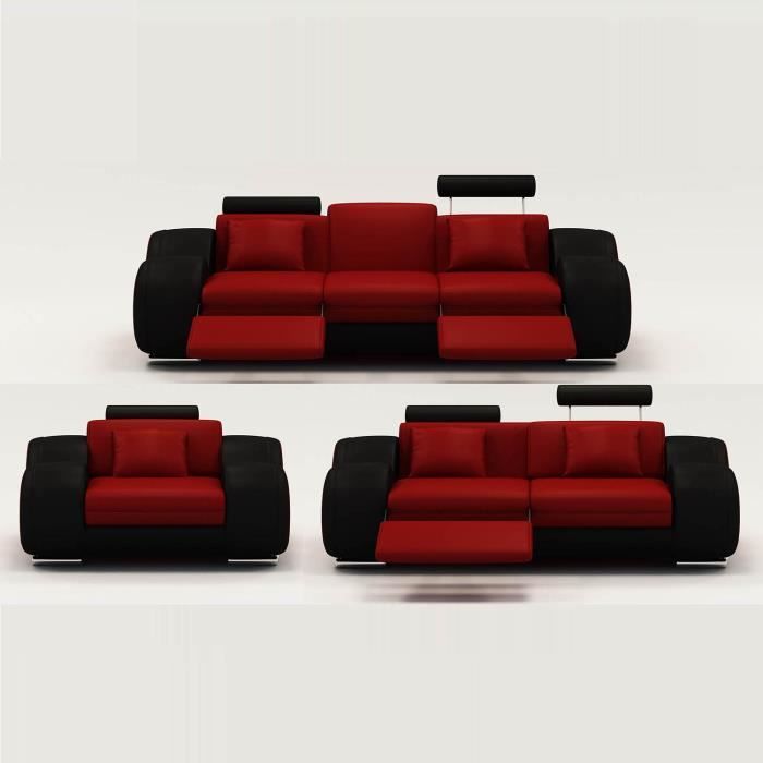 Ensemble Cuir Relax Oslo 3 2 1 Places Rouge Et Noir Achat