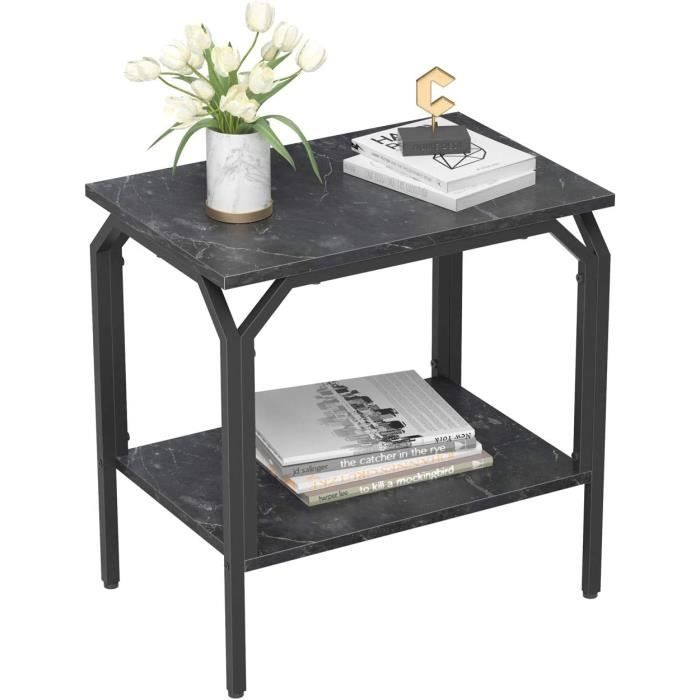VASAGLE Table D'Appoint, Table De Chevet 2 Niveaux, Avec Étagère Grillagée, Bout De Canapé, Cadre En Métal, Pieds Réglables, Pour Salon, Chambre