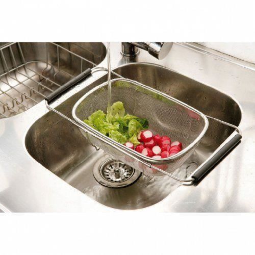 premier housewares  over sink drainer with black extendable handles, stainless steel - 0509300