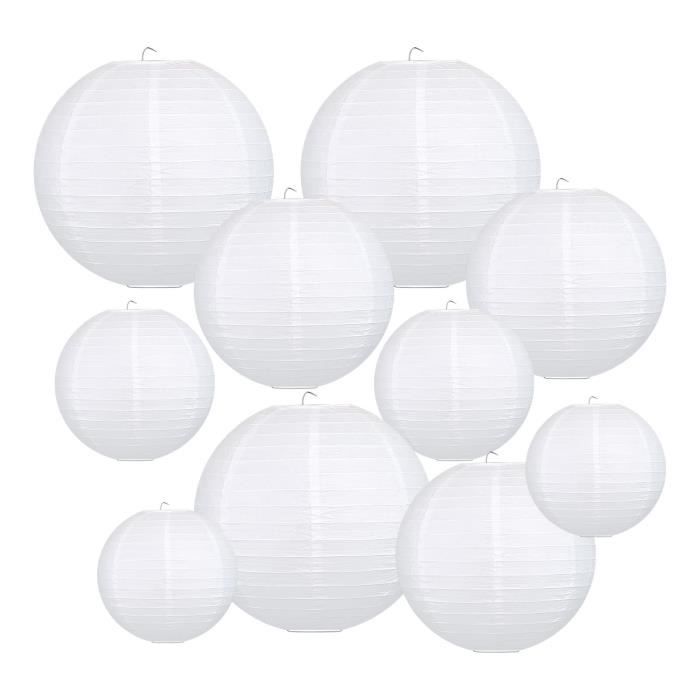 Lot De 10 Lanternes Papier Blanches Funmo – Lampions Suspendus Rondes Pour Mariage, Anniversaire, Noël, Fête