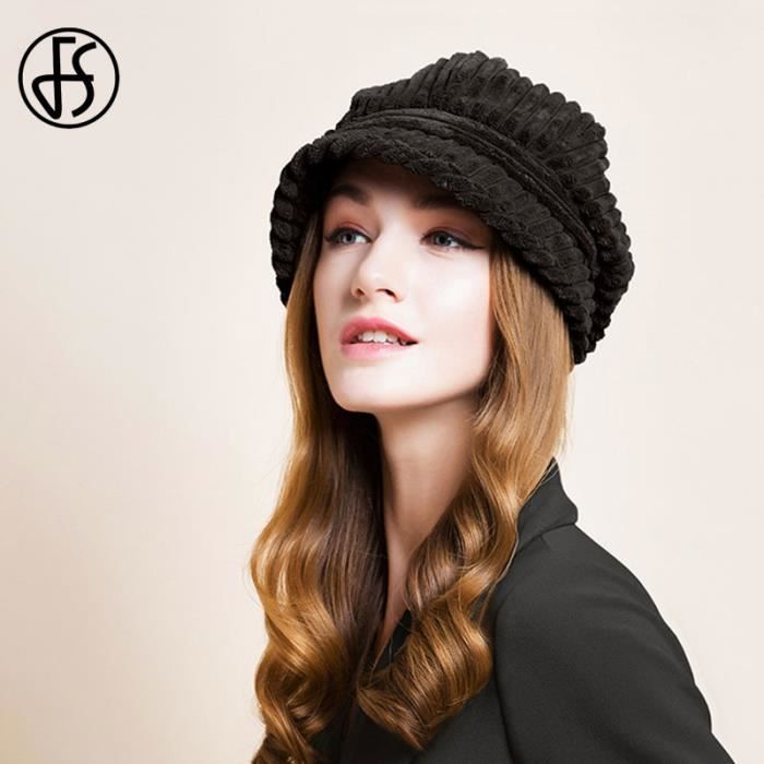 Casquette,bérets en velours côtelé pour femme,chapeau d'hiver et  d'automne,octogonal,Vintage,marron,noir,à la mode - Type Black - Cdiscount