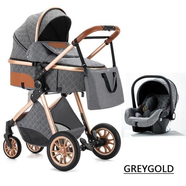 BAZARLAND30 Poussette 3 en 1 Bébé Combinée Siège-Auto Nacelle Trio Réversible Haute Qualité Roues increvables Canne.gris bleu.