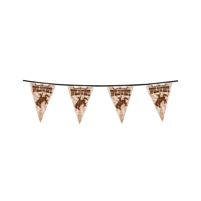 Guirlande fanions western - BOLAND - Thème Far West - 6 m - 15 fanions triangulaires - 30 x 20 cm - Marron - Plastique