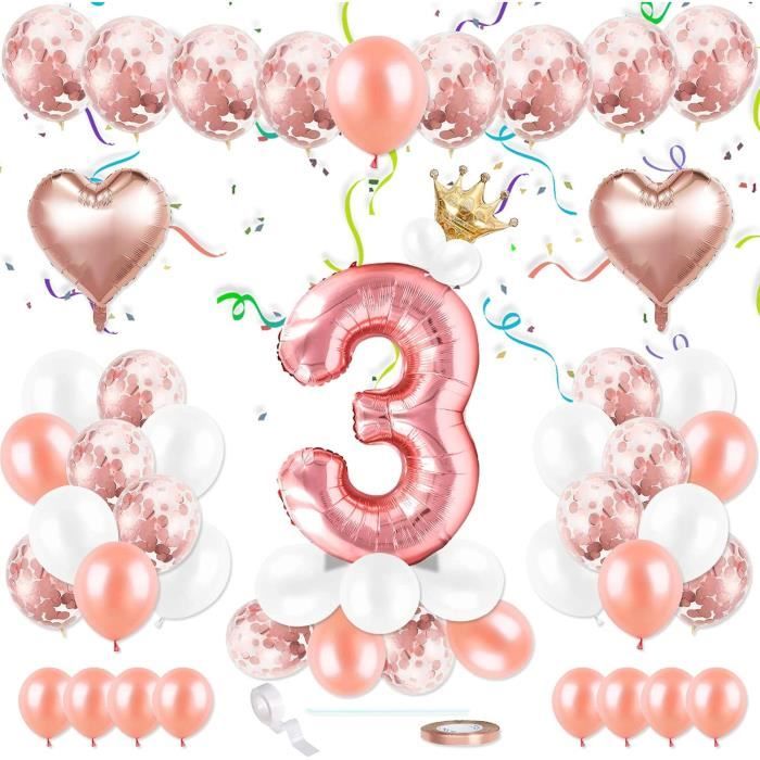 Décoration Gateau Anniversaire Fille Rose Gold - Ballons, Coeurs, Étoiles Happy Birthday, Déco Pailletée Réutilisable
