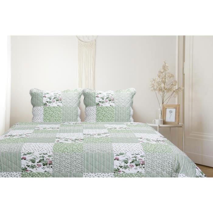 Autrefois Matin Bleu Boutis Patchwork 230x250 cm avec 2 Taies d'oreiller 65x65 cm, Couvre-lit Matelassé 2 Personnes, Dessus de lit Fleurs Autrefois Matin Bleu Boutis Patchwork 230x250 cm avec 2 Taies d'oreiller 65x65 cm, Couvre-lit Matelassé 2 Personnes, Dessus de lit Fleurs