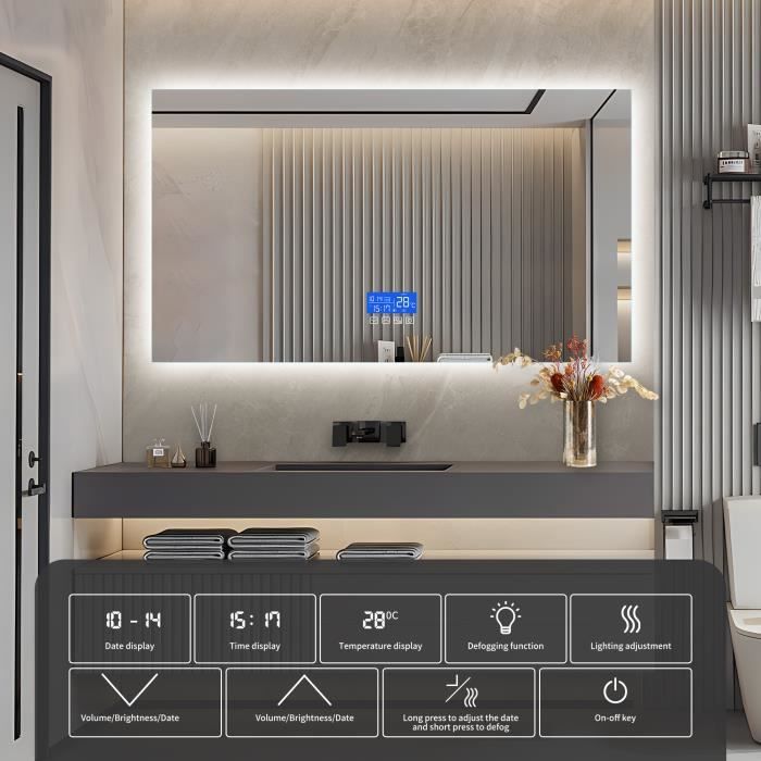 Miroir De Salle De Bain 80x80 Éclairage LED à 360°, Bluetooth