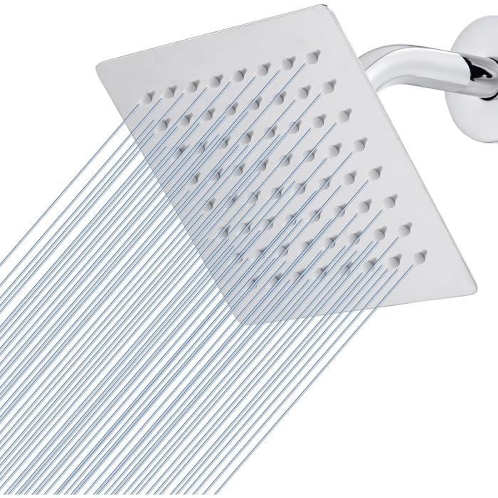 Pommeau De Douche Carré Inox Noir - Douche Pluie Haute Pression Même à Basse Pression - Tête De Douche Plafond Ultra Confortable