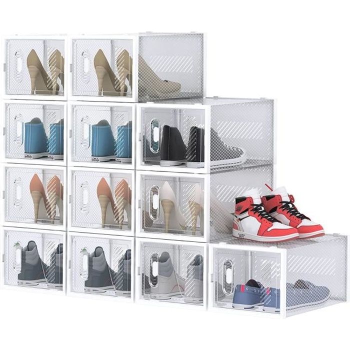 Ikaif 8 Pièces Empilable Boîte à Chaussures Femmes Hommes en Plastique Transparent Chaussures Boîte De Rangement Grande Taille avec Clair Porte Pink 