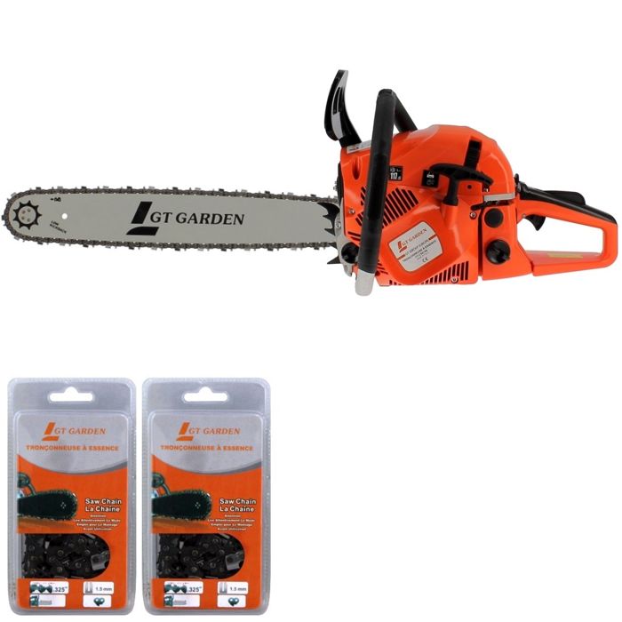 GT GARDEN - Tronçonneuse thermique 62 cm3 3.5 CV guide