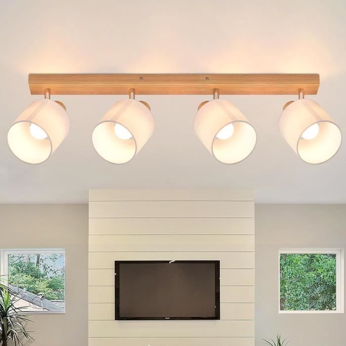 Homefire 4xE14 Spot plafonnier moderne - Tissu et métal - Bois - 68 x 16 x 13 cm - Orientable 350° MAX.25W