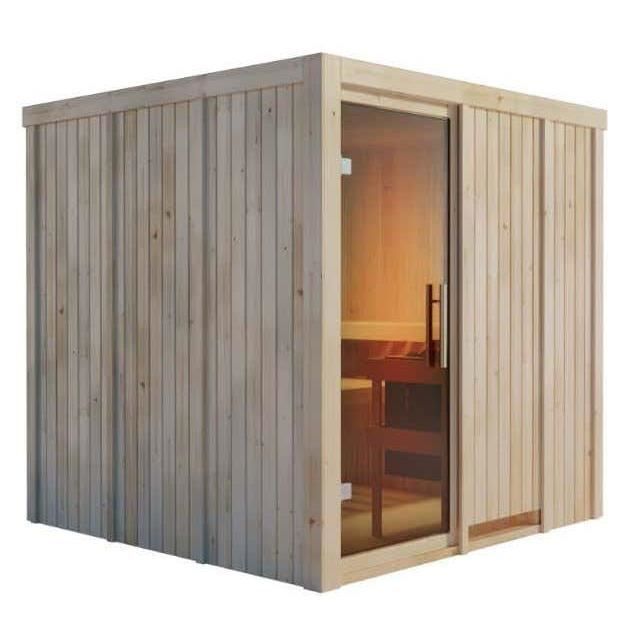 Sauna intérieur KARIBU Rodin 1x1m 68mm 3,84m² - Carré - 3 places - Épicéa nordique naturel