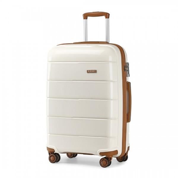 kono valise cabine bagage de cabine valise rigide en polypropylène léger 4 roulettes avec serrure tsa (crème, s (55cm - 38l))