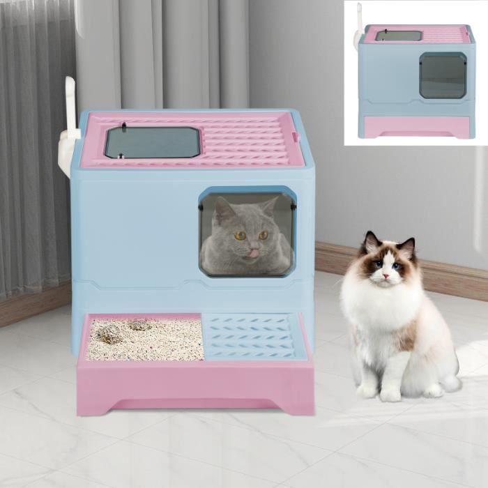 Meilleurs prix pour MENGDA Bac à Litière pour Chat,Grande Maison de Toilette Pliable avec Couvercle 45cm x 35cm x 38cm