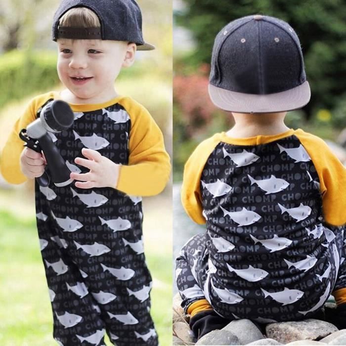 Ensemble De Vetements Bebe Garcon Fille Dessin Anime Requin Impression Barboteuse Costume Noir 111 Noir Cdiscount Pret A Porter