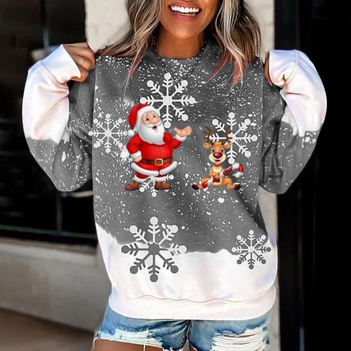 Haut Femme Noël Manches 3/4 - T-shirt Large Confortable à Imprimé Festif - Tendance, Parfait Pour Les Fêtes Et Tenues Décontractées