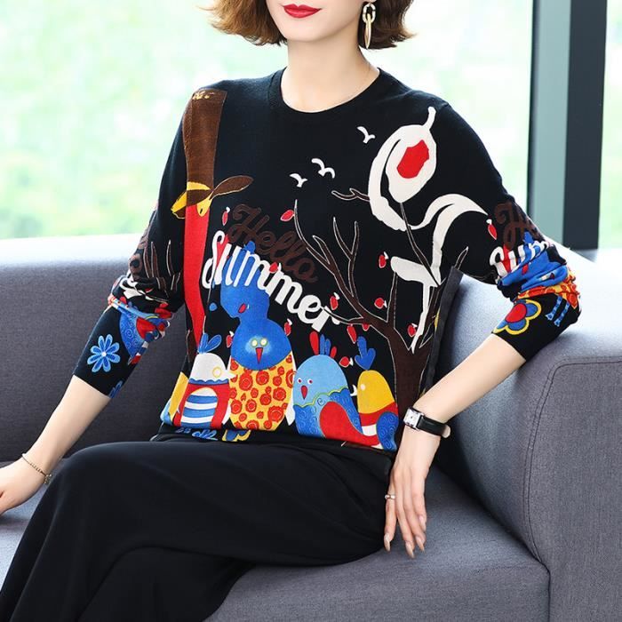 Pull Femme Oversize – Imprimé GOOD – Col Rond, Manches Longues – Polyester Doux – Taille S à 3XL – Multiple Coloris