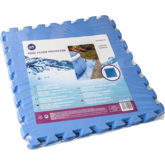 Tapis de sol en mousse bleu 50x50cm ép. 4mm pour piscine hors sol ou spa gonflable - Lot de 9 dalles GRE