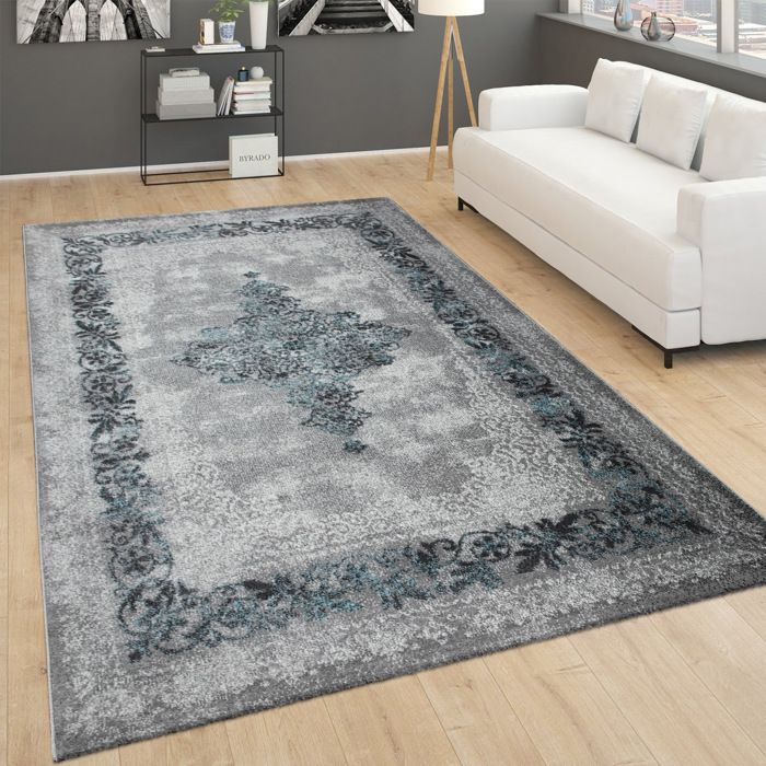Tapis De Salon Paco Home 120x160 Cm - Motif Oriental Floral Mandala - Poil Ras, Bordure - Noir Et Couleurs - Compatible Chauffage Au Sol