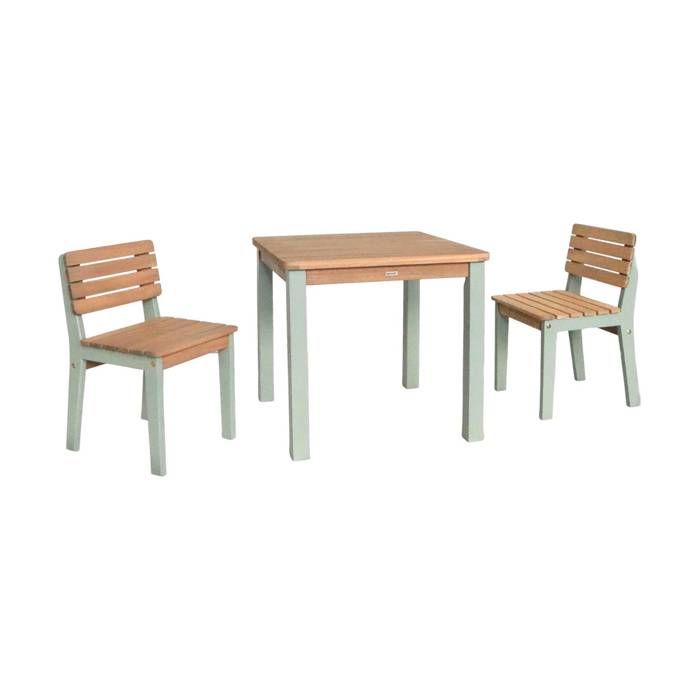 Table de jardin enfant intérieur/extérieur bois dacacia + 2 assises vert de gris