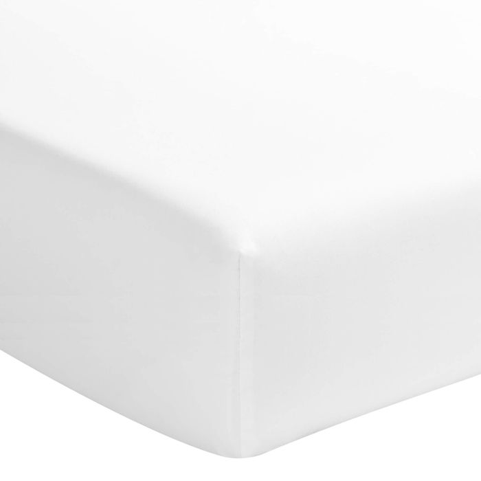Drap housse percale blanc bonnet 40 cm 180x200 cm - Blanc - Fabriqué en France - Terre de Nuit