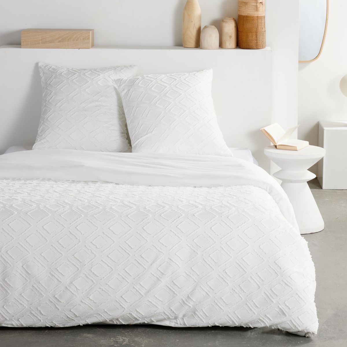 Parure de lit - TODAY - Essential - 2 personnes - 220 x 240 cm - Effet tufté losange blanc