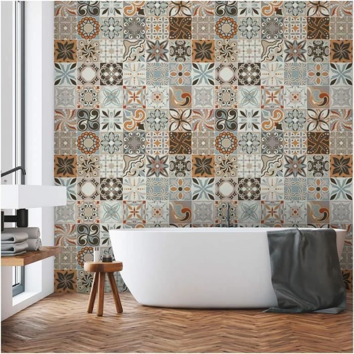 Lot de 5 autocollants muraux pour carrelage, 30 x 30 cm, marron, auto