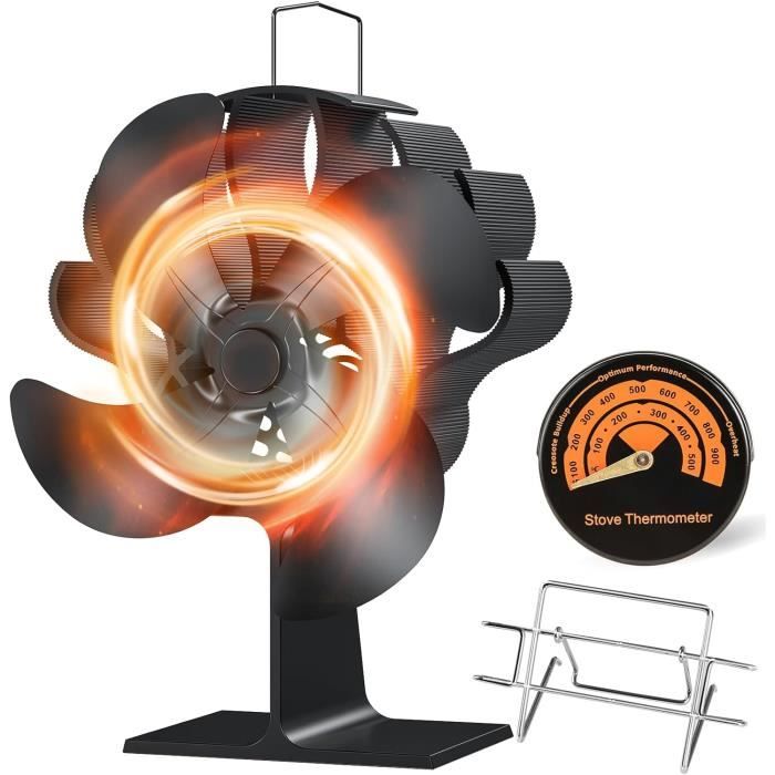 Ventilateur De Poêle à Bois 8 Pales - 2 Moteurs + Thermomètre - Sans Marque