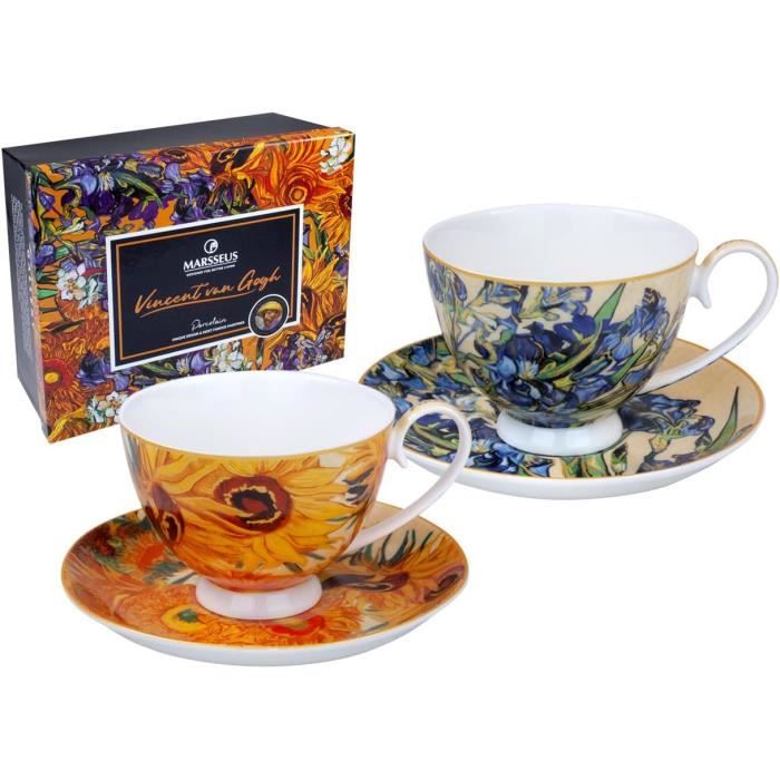 Amazingware Royal Lot De 6 Tasses à Thé Et Soucoupes Avec Bordure Dorée Et Boîte Cadeau, 236,8 Ml, Blanc