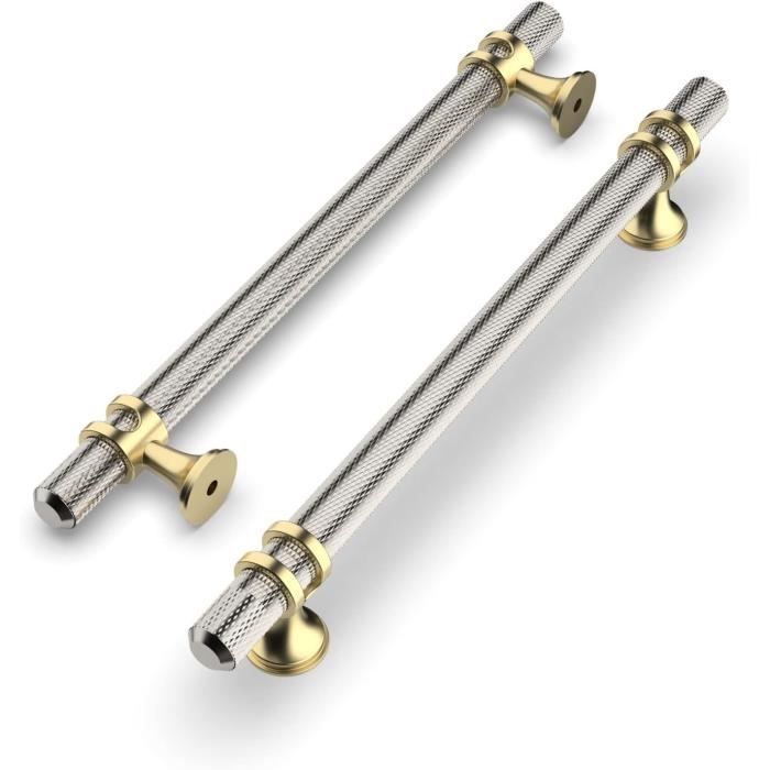 Poignées Meuble Laiton Brossé Entraxe 160 Mm - Lot De 15, Acier Inoxydable, Vis Incluses