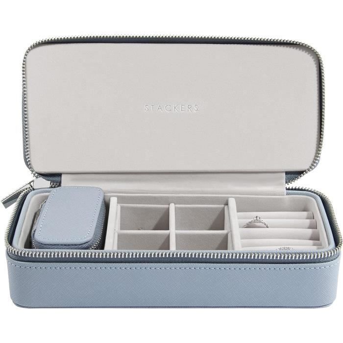 Boîte à Bijoux De Voyage Organisatrice - 16x12x8 Cm - Blanc En Simili Cuir PU - Pour Bagues, Colliers, Bracelets, Boucles D'oreilles