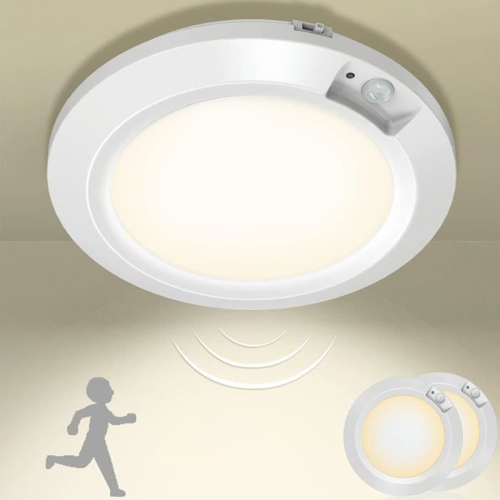 Bemexred Veilleuses LED à Piles Lumière à Détection de Mouvement, Sans Fil Lampe de Plafonnier intérieur pour Placard Couloir Armoire Sous-sol d'escalier - 6000k, Cool Blanc