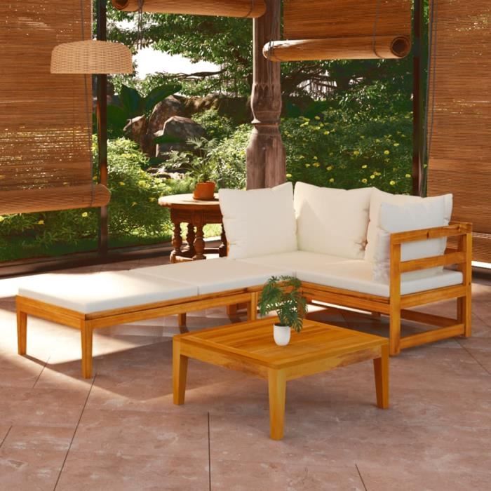 vidaXL Salon de jardin Bois d'acacia crème