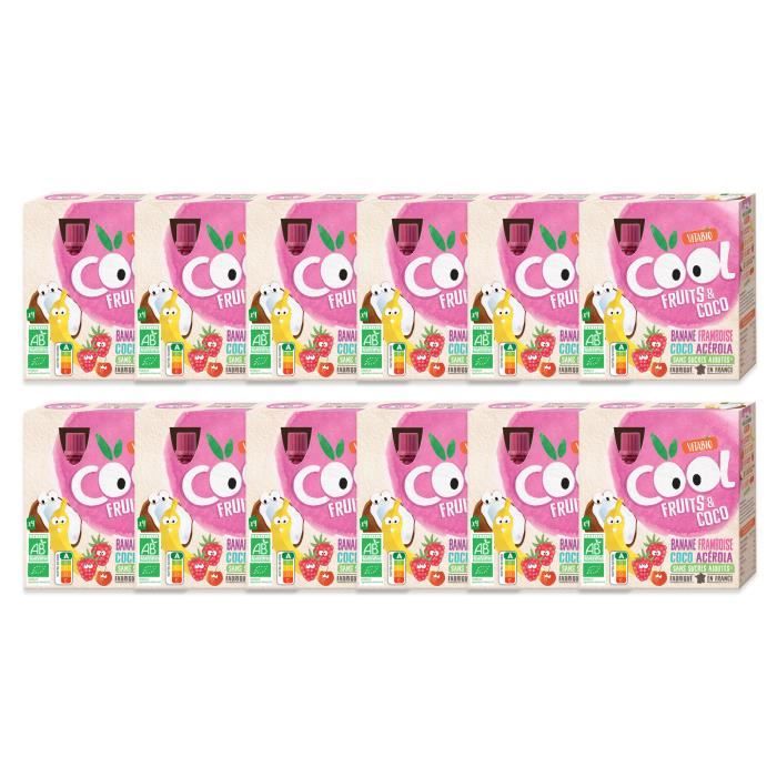 Vitabio Cool Fruits & Coco – Purée Poire Banane Lait De Coco – 12 Gourdes X 85g – Bio – Lot De 4