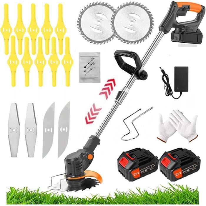 Lbgwp60-12 Inch Debroussailleuse Electrique Sans Fil, 21V Coupe Bordure Sans Fil Avec 2x 3000mah Et Chargeur 4 En 1 Debroussailleuse Batterie Avec Moteur Sans Balai Et 4 Types De Lames Pour Cour Ja