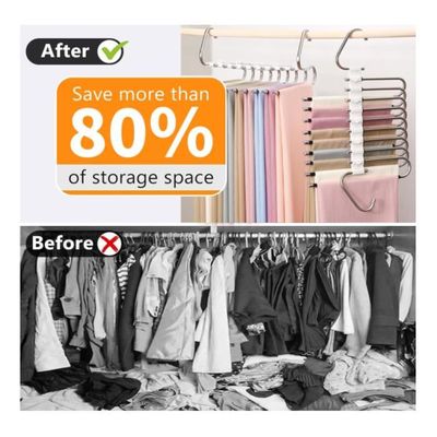 Cintre Pantalon 9 Niveaux Gain De Place – Acier Inoxydable Antidérapant Pliable, Multifonction Pour Jeans, Pantalons & Jupes (Noir)