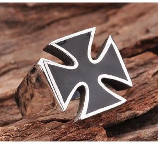 Bague Croix De Malte En Acier Inoxydable Argenté - Taille 20 - Neuf Avec étiquettes