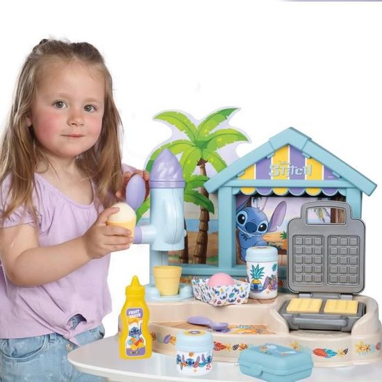 Smoby - Stitch - Paillote Gourmande - Beach Bar - Glaces Magiques et Gaufrier - 12 Accessoires inclus - A Partir de 3 Ans - Fabrication Française