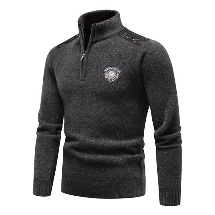 Pull a Col Zippe Homme en Tricot Chaud Double Polaire Pullover Col Montant Pour Automne Hiver Gris Gris Cdiscount Pret a Porter