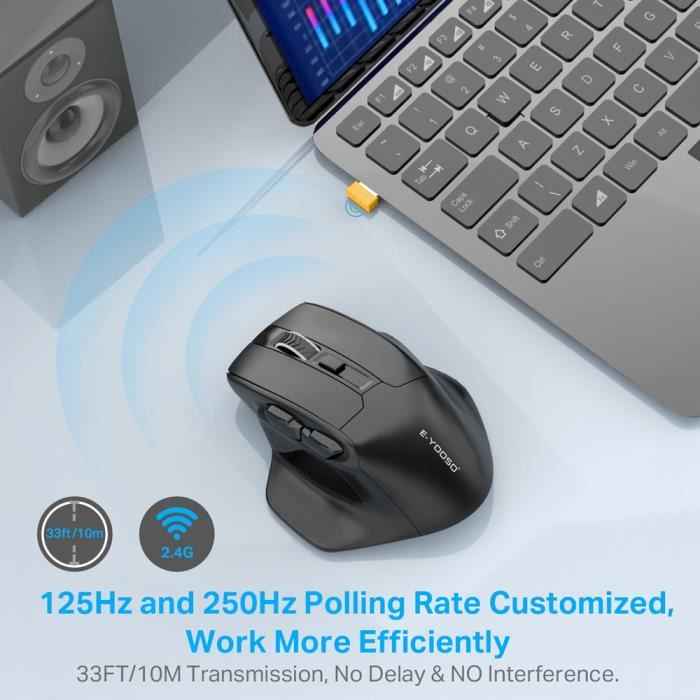 Souris,E-YOOSO X-31 USB 2.4G sans fil jeu grande souris pour grandes mains  PAW3212 4800 DPI 5 boutons pour gamer [B221204084] - Cdiscount Informatique