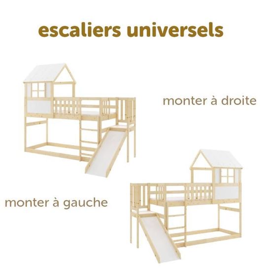 Lit Mezzanine Enfant 90x200 Avec Toboggan Et Rangement - Bois Massif, Blanc, Sans Matelas