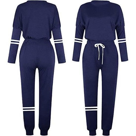 Survêtement Femme 2 Pièces Imprimé Géométrique - Sweat Manches Longues + Pantalon à Poches