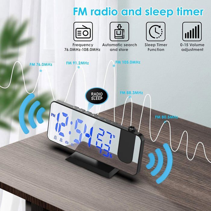 Horloge Projecteur Plafond BKLJKF - Affichage Heure/Température Sur Mur, Réglage Auto Jour/Nuit, Formats 12/24h | Pour Chambre, Salon, Bébé