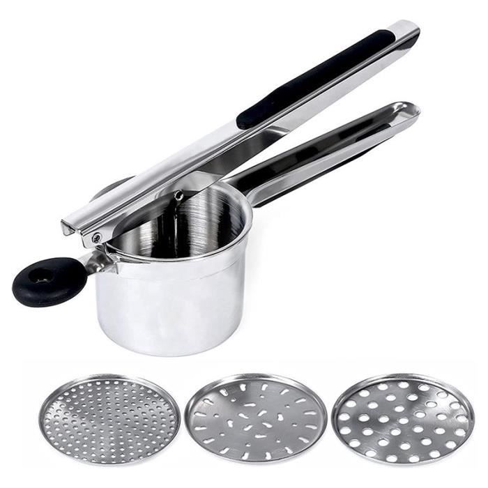 Presse-purée Manuel En Inox 304 - Grande Plaque 8,5 Cm, Manche En Bois 27,5 Cm, Idéal Purées Et Aliments Bébé