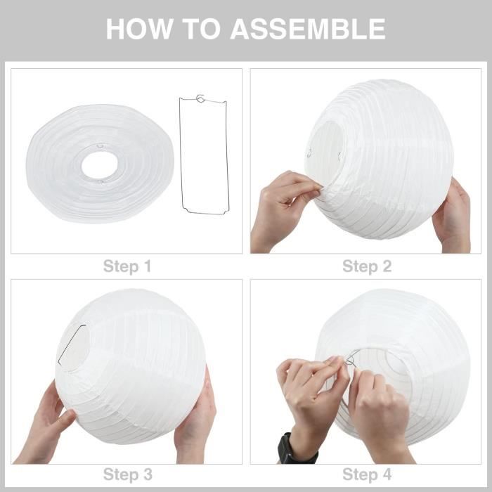 Lanternes En Papier Rondes Blanches - Lot De 10 Avec Cadre Métallique - Décoration Mariage, Fête, Noël, événement - DIY Déco Suspendue - 10